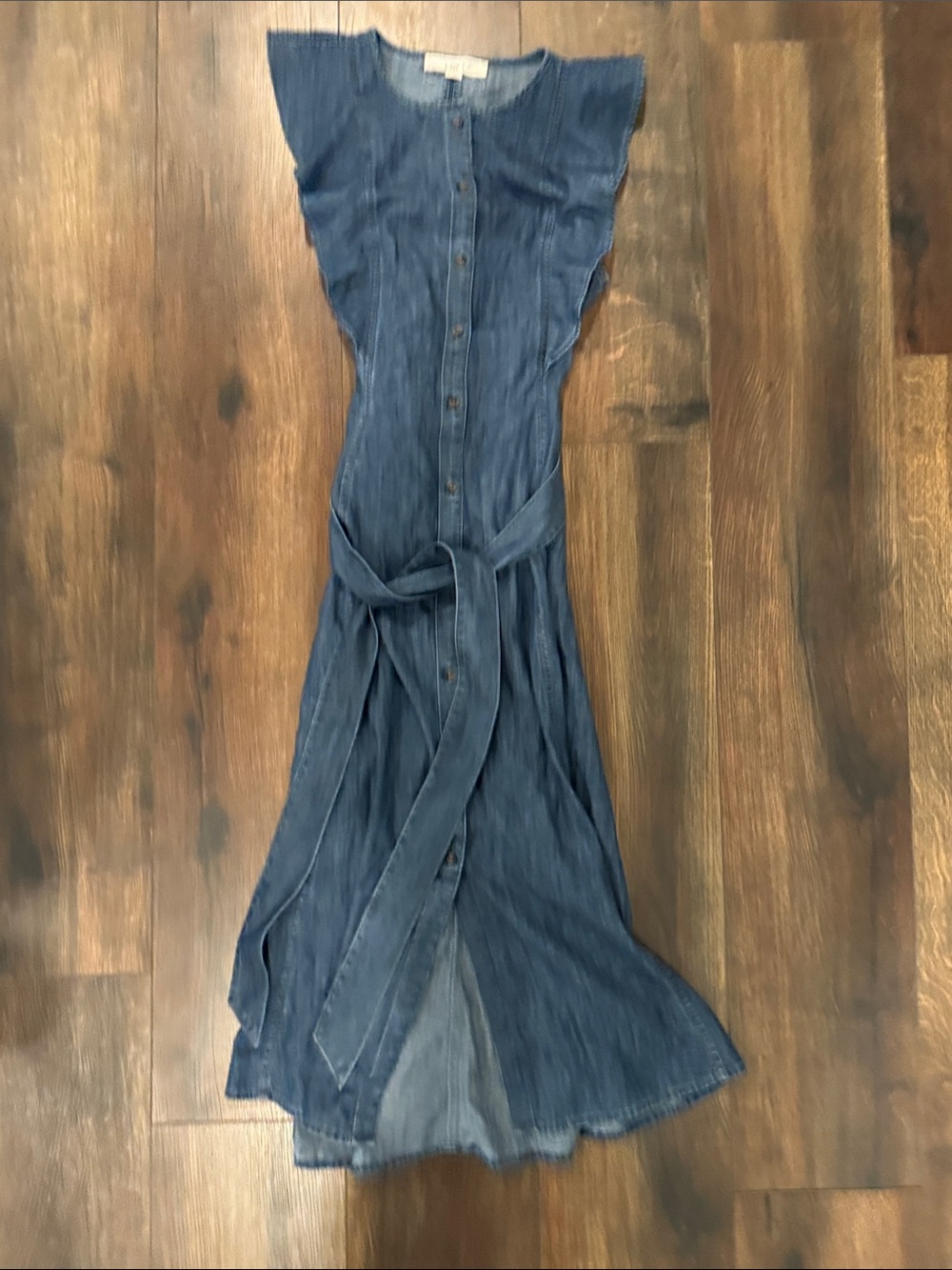 LOFT Chambray Denim Maxi Dress in Blue with Tie Waist nwot size 4 - Picture 10 of 12